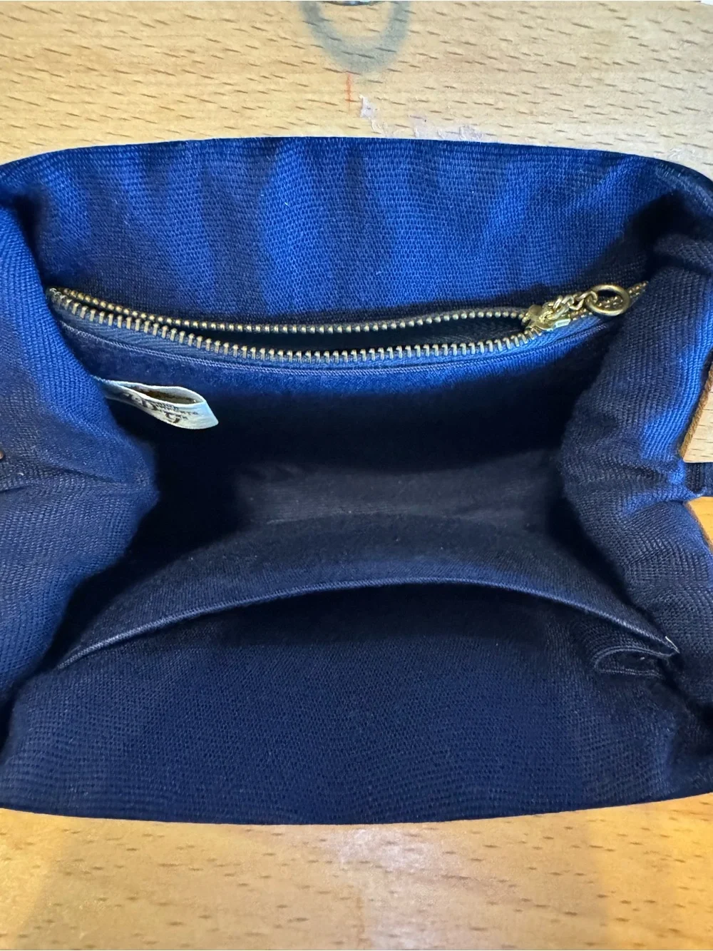 Handwoven Navy Blue Raffia Clutch with Wooden Handle